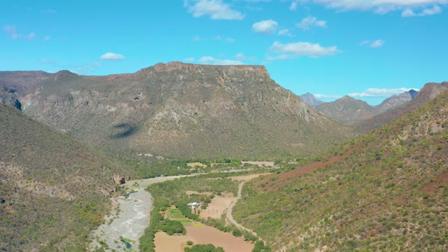 SAN JAVIER BCS MEXICO-2020: Shifting Mountain Shadows Over River Valley