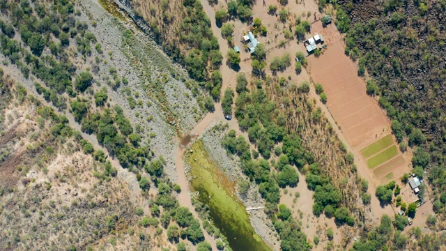 SAN JAVIER BCS MEXICO-2020: Rural Landscape with River and Small Settlement