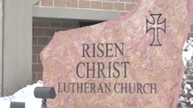 ARVADA COLORADO-2015: The Sign For A Lutheran Church Carved Into A Rock
