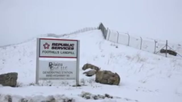 ARVADA COLORADO-2015: Republic Services Foothills Landfill Sign Panoramic Snow