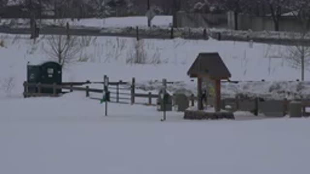 ARVADA COLORADO-2015: Snowy Fence in Nature with Gate and Restroom Sign