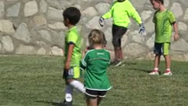 SAN JOSE DEL CABO MEXICO-2019: Blonde Little Girl Wearing Green T-Shirt Walking Through Grass Field