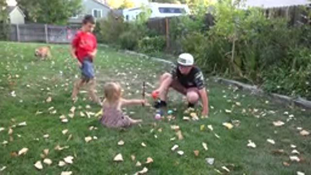 WESTMINSTER COLORADO-2016: Kids In Backyard With Dog With Lots Of Leaves On The Ground