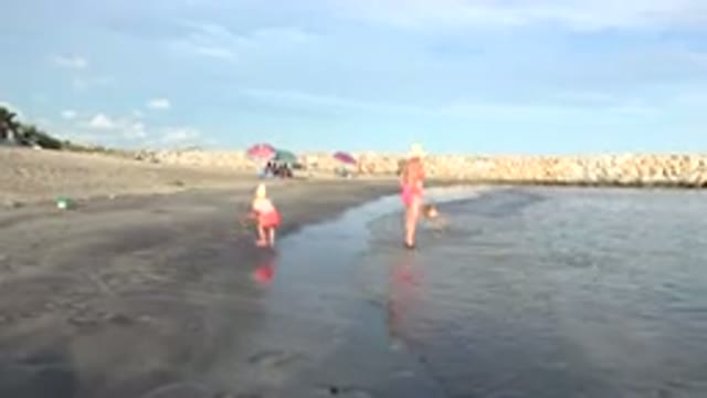 GRAND JUNCTION COLORADO-2017: Beach On A Sunny Day With Rocks Sand Sea Blue Sky