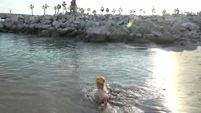 GRAND JUNCTION COLORADO-2017: Young Boy in Yellow and White Playing at the Shore