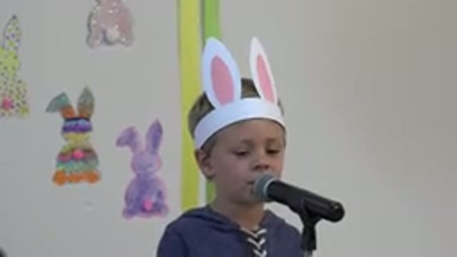 CABO SAN LUCAS MEXICO-2019: Cute Little Boy Gives Easter Speech With Bunny Ears