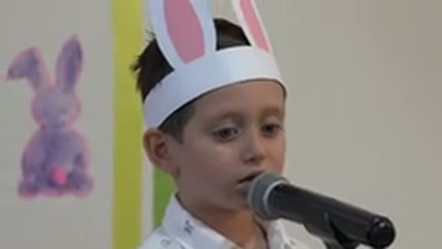 CABO SAN LUCAS MEXICO-2019: Boy Wearing Bunny Ears Singing at School Concert