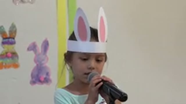 CABO SAN LUCAS MEXICO-2019: Little Girl Giving A Speech Into A Microphone At Easter Performance