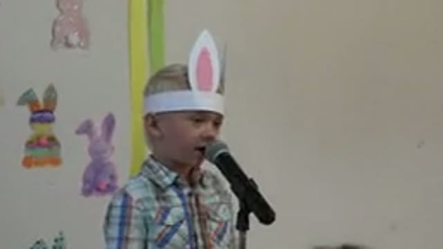 CABO SAN LUCAS MEXICO-2019: Little Confident Boy With Bunny Paper Ears Talks In