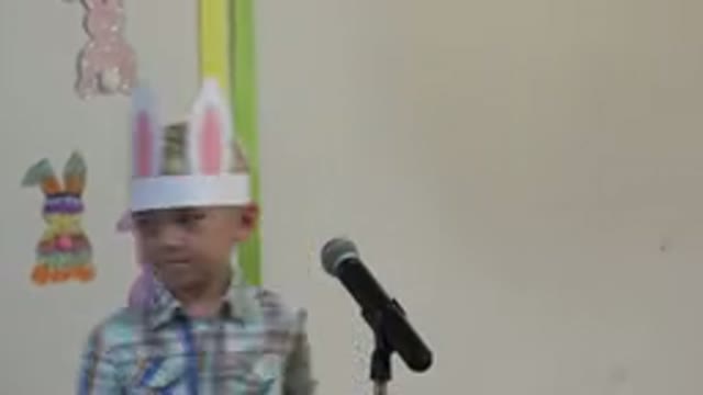 CABO SAN LUCAS MEXICO-2019: Little Boy With Bunny Paper Ears Ends His Speech