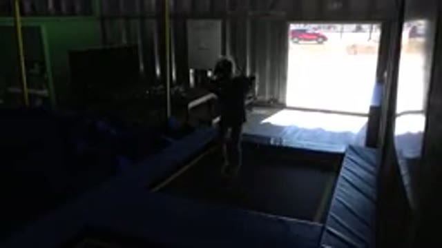 CABO SAN LUCAS MEXICO-2019: Little Girl Plays Jumping On Elastic Carpets And Runs