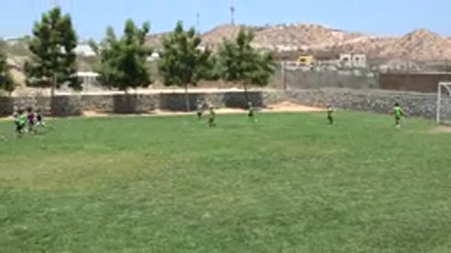 CABO SAN LUCAS MEXICO-2019: Man Wearing Green Shirt Watches Kids Run On Grass On
