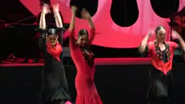 CABO SAN LUCAS MEXICO-2019: Women Dancing Flamenco On Stage With Typical Spanish Dresses
