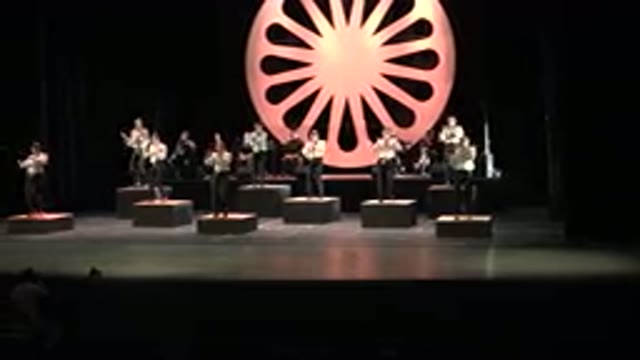 CABO SAN LUCAS MEXICO-2019: Nine People River Dancing On Stage In Front Of Large
