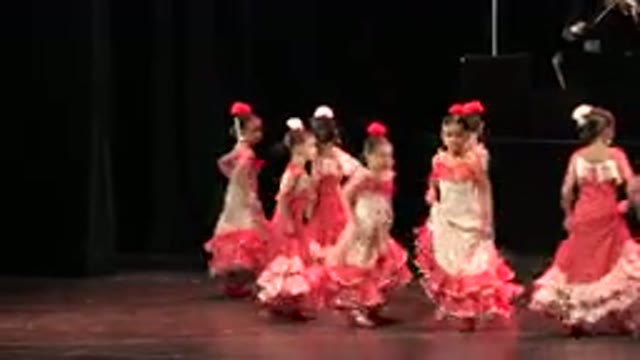 CABO SAN LUCAS MEXICO-2019: Little Girls Dancing On A Stage In Flamenco Dresses