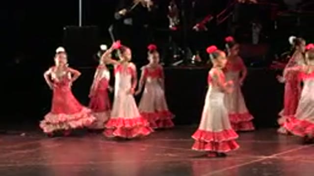 CABO SAN LUCAS MEXICO-2019: A Group Of Girls In Red And White Dresses Dancing On Stage