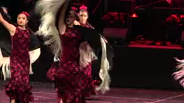 CABO SAN LUCAS MEXICO-2019: Women Dancing Flamenco Wearing Red Dresses and Black Shawls