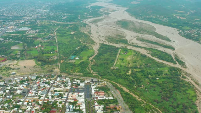 SAN JOSE DEL CABO BCS MEXICO-2021: Sandy Riverbed, Green Fields, and Town From Above