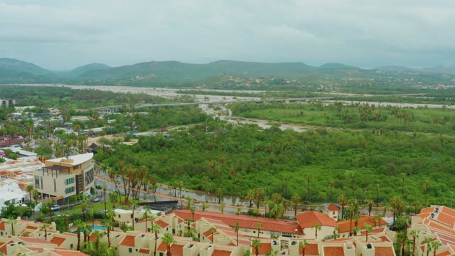 SAN JOSE DEL CABO BCS MEXICO-2021: Residential Area with Red Roofs and Road From Above
