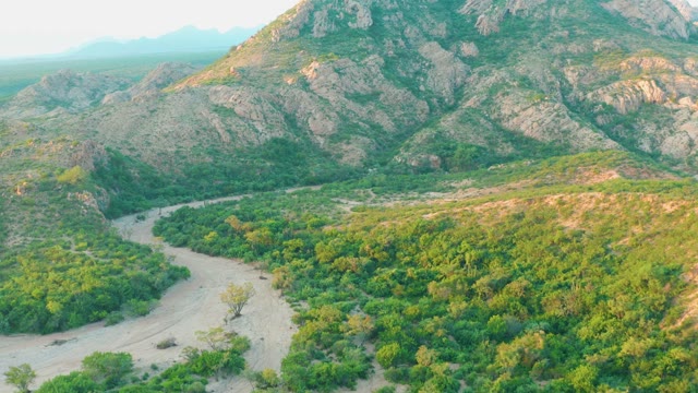 CABO PULMO BCS MEXICO-2021: Winding River Through Mountain Valley with Lush Greenery