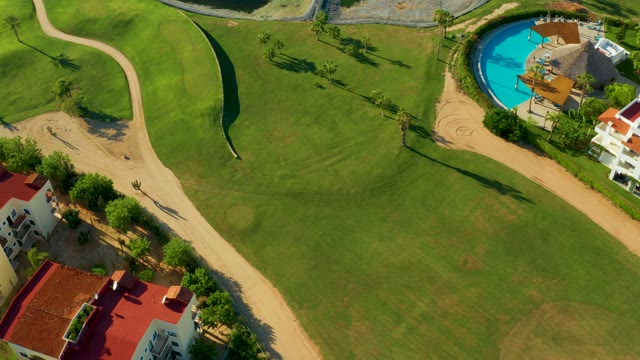 SAN JOSE DEL CABO BCS MEXICO-2021: Aerial Pan of Golf Course and Water Feature