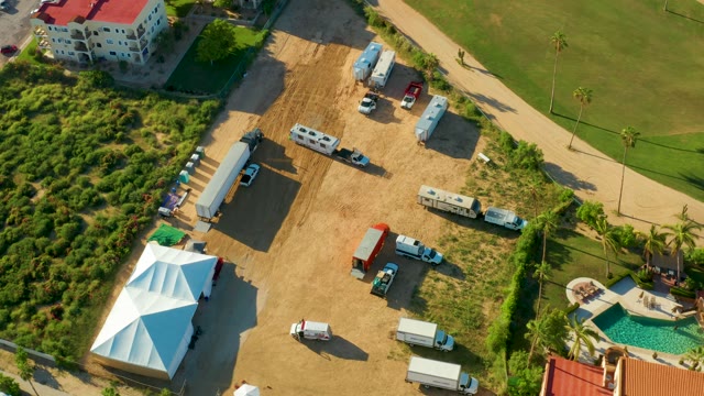 SAN JOSE DEL CABO BCS MEXICO-2021: Tents and Vehicles at a Temporary Site, Aerial View