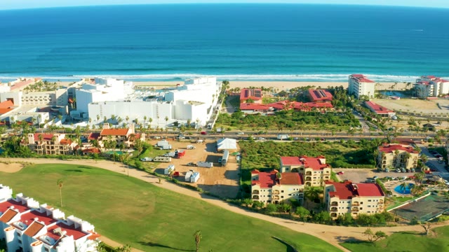 SAN JOSE DEL CABO BCS MEXICO-2021: Coastal Resort Buildings and Ocean Shoreline