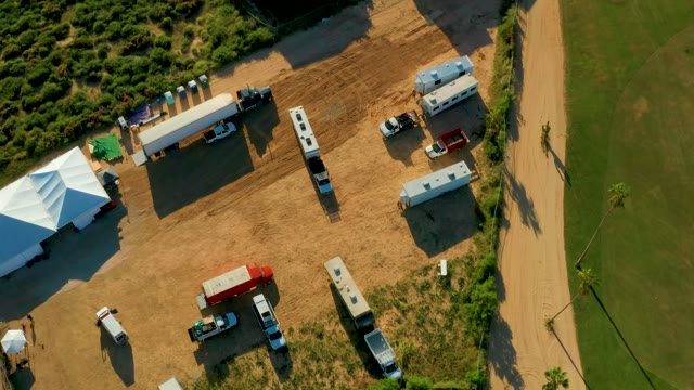 SAN JOSE DEL CABO BCS MEXICO-2021: Campsite with RVs and Vehicles Moving