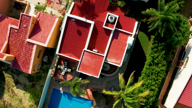 SAN JOSE DEL CABO BCS MEXICO-2021: Red-Roofed Houses and Swimming Pool From Above