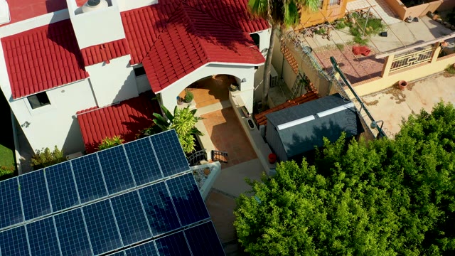 SAN JOSE DEL CABO BCS MEXICO-2021: House with Red Roof and Solar Panels From Above
