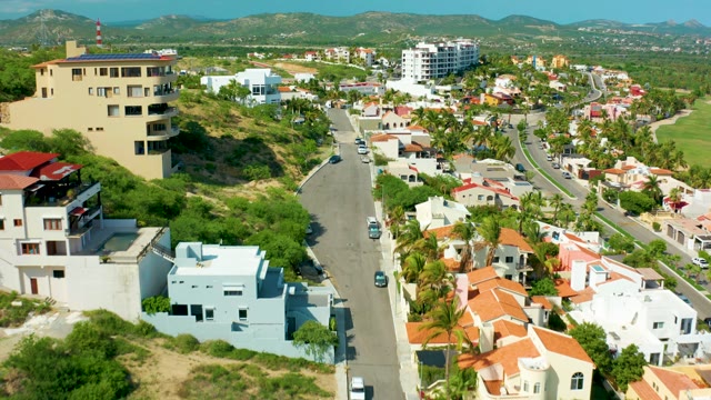 SAN JOSE DEL CABO BCS MEXICO-2021: Residential Neighborhood with Car Moving on Road From Above