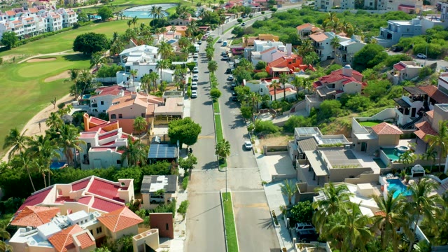 SAN JOSE DEL CABO BCS MEXICO-2021: Residential Neighborhood with Moving Vehicles From Above