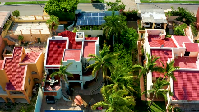 SAN JOSE DEL CABO BCS MEXICO-2021: Ascending View of Colorful Residential Buildings and Street
