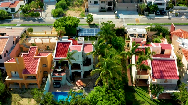 SAN JOSE DEL CABO BCS MEXICO-2021: Residential Neighborhood with Pool and Palm Trees From Above