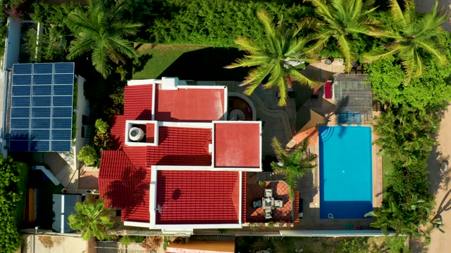 SAN JOSE DEL CABO BCS MEXICO-2021: Tropical House with Red Roof and Swimming Pool