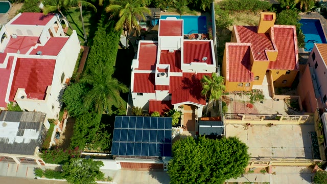 SAN JOSE DEL CABO BCS MEXICO-2021: Palm Trees Swaying Over Residential Rooftops