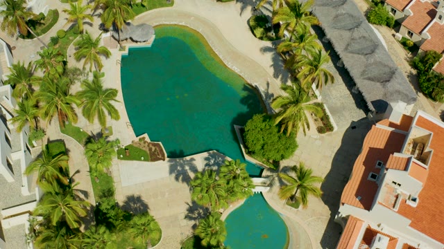 SAN JOSE DEL CABO BCS MEXICO-2021: Shifting Shadows over Resort Pools and Palm Trees