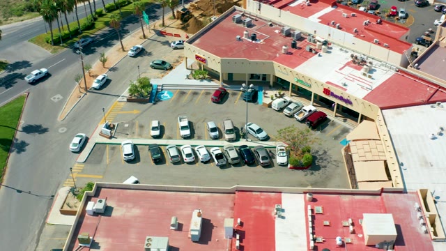 SAN JOSE DEL CABO BCS MEXICO-2021: Overhead View of Parking Lot and Street Traffic