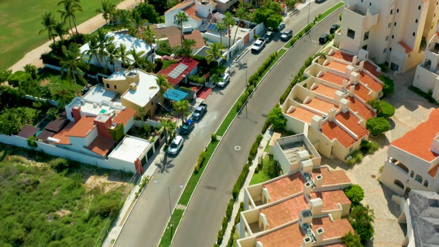 SAN JOSE DEL CABO BCS MEXICO-2021: Residential Street with Moving Vehicles From Above