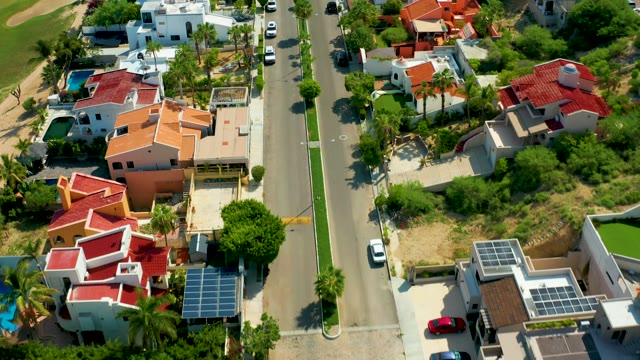 SAN JOSE DEL CABO BCS MEXICO-2021: Residential Neighborhood with Red Roofs and Solar Panels