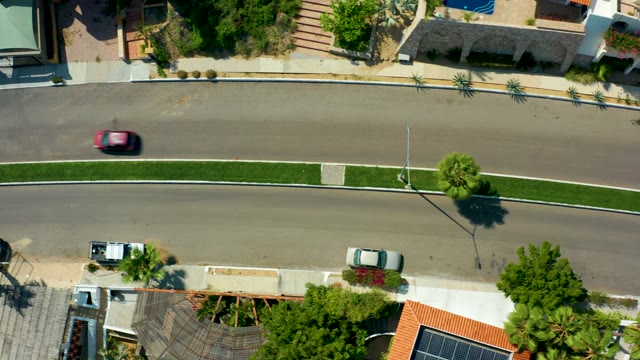 SAN JOSE DEL CABO BCS MEXICO-2021: Cars Driving on Residential Street From Above
