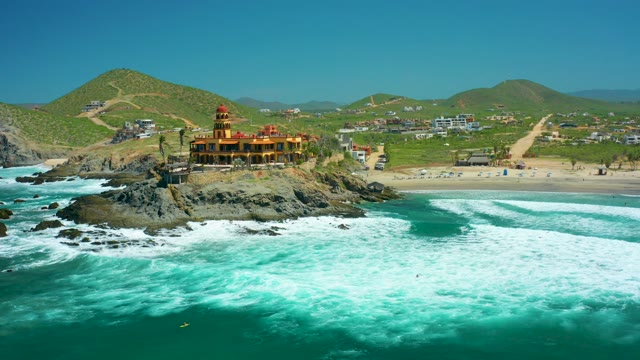 CERRITOS BEACH BCS MEXICO-2021: Temple on Rocky Outcrop with Ocean Waves