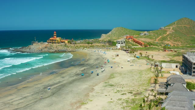 CERRITOS BEACH BCS MEXICO-2021: Beach Scene with Changing Coastal Buildings and Waves