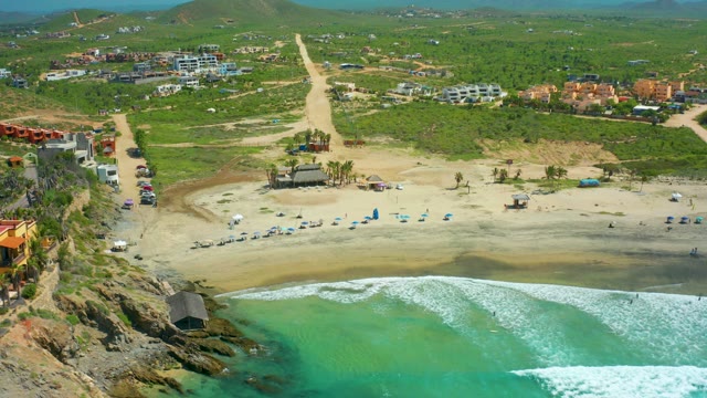 CERRITOS BEACH BCS MEXICO-2021: Ocean Waves Rolling on Sandy Shore From Above