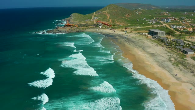 CERRITOS BEACH BCS MEXICO-2021: Waves Breaking on Sandy Shore From Aerial View