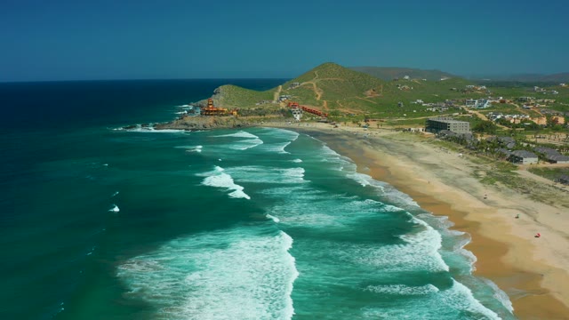 CERRITOS BEACH BCS MEXICO-2021: Ocean Waves Breaking on Sandy Shore Aerial