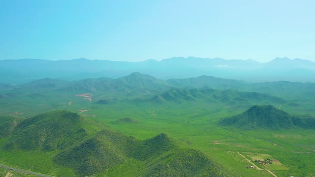 CERRITOS BEACH BCS MEXICO-2021: Green Hills and Valley with Road and Fields
