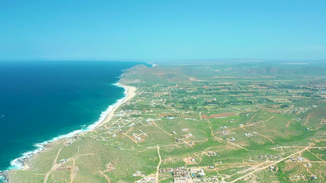 CERRITOS BEACH BCS MEXICO-2021: Sandy Beach and Green Fields Along Coast