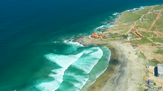 CERRITOS BEACH BCS MEXICO-2021: Waves Crashing on Sandy Shore From Above