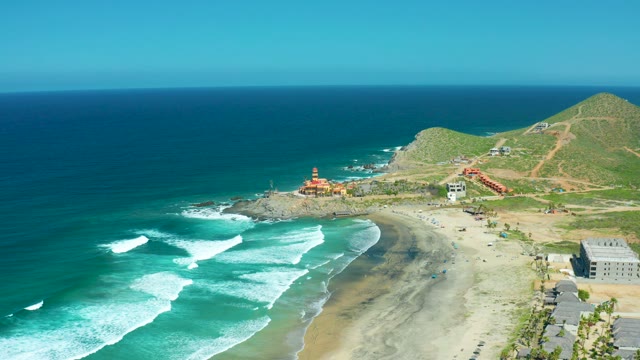 CERRITOS BEACH BCS MEXICO-2021: Waves Crashing on Sandy Beach From Above